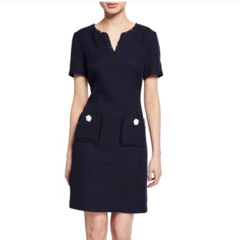 Karl Lagerfeld Paris Black Midi Tweed Pocket Dress
